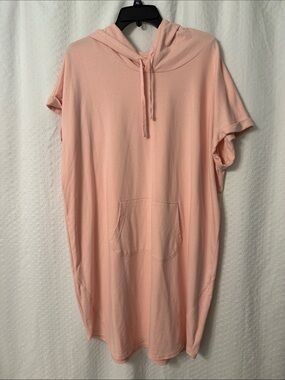 Xersion Pink Hooded Short-Sleeve Sweatshirt Dress